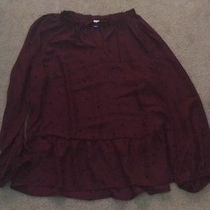 Burgundy blouse with black polka dots